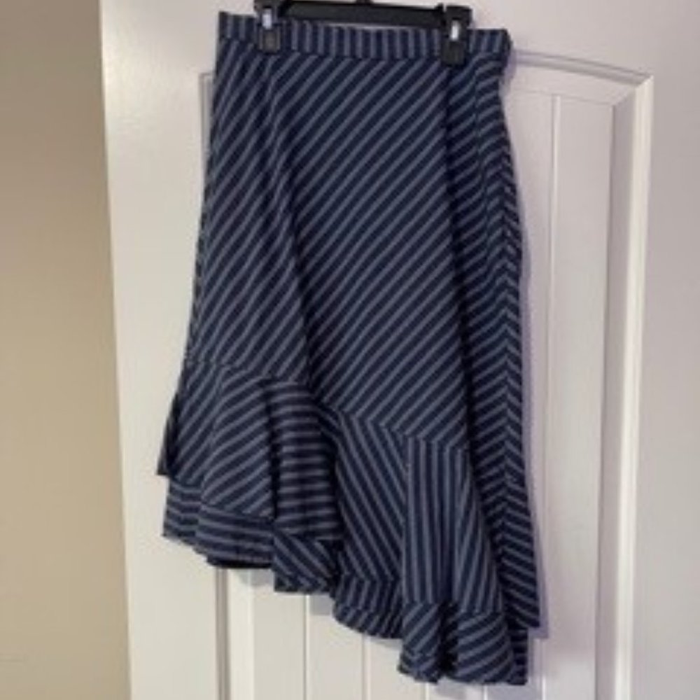 Joie Navy Blue & White Stripe Assymetrical Hem Midi Skirt - Size 4